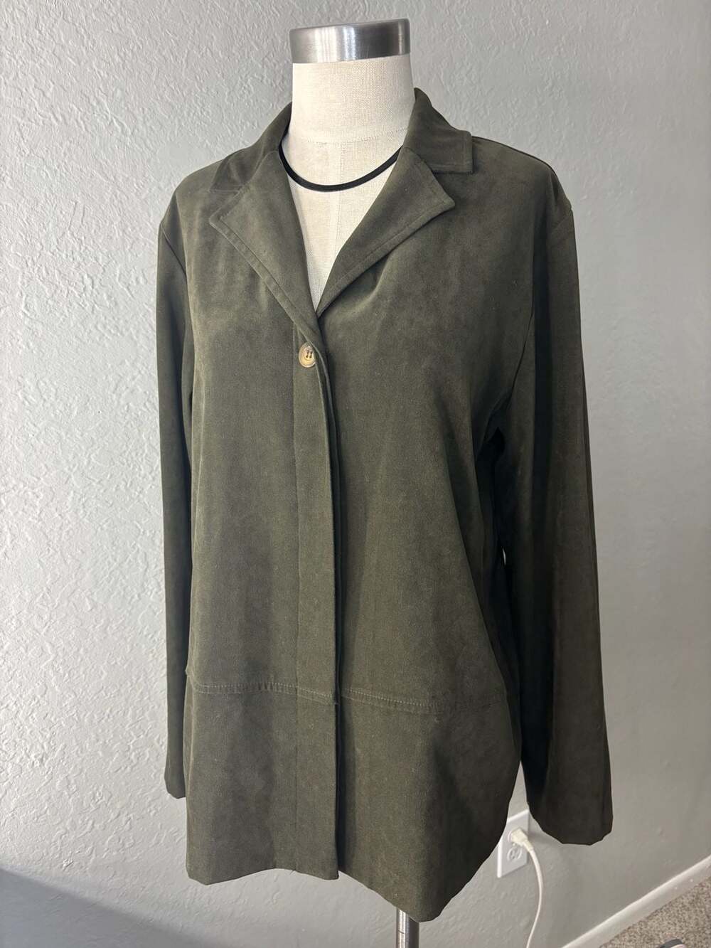 Inclinations Faux Suede Olive Green Button Front Jacket Size Small